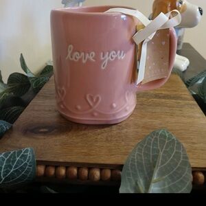 NWT Rae Dunn Disney Mickey and Minnie “LOVED BY YOU” with heart shape handle mug